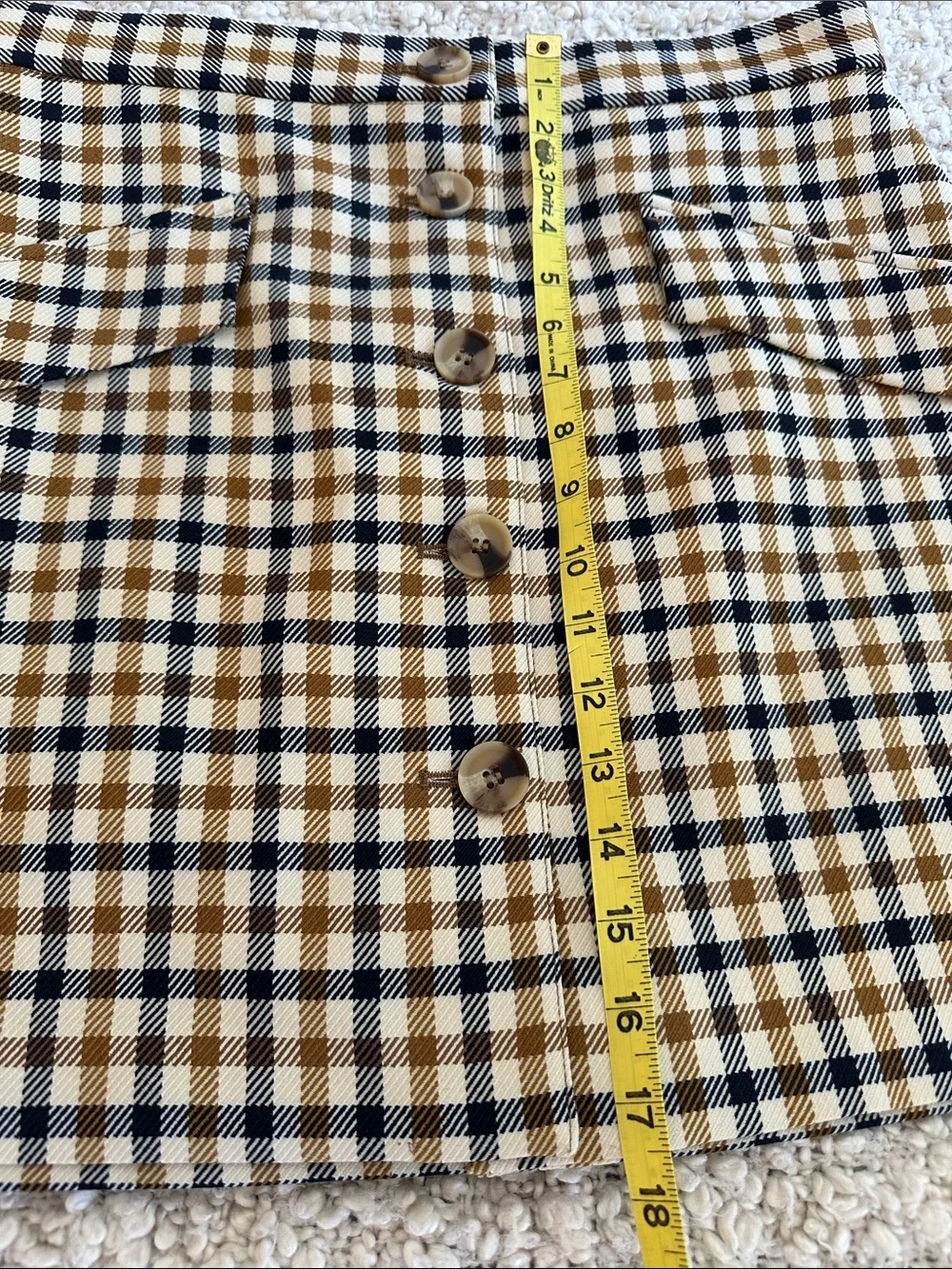 H&M Mod Button-Front Plaid Mini Skirt in Tan, Cream, and Black